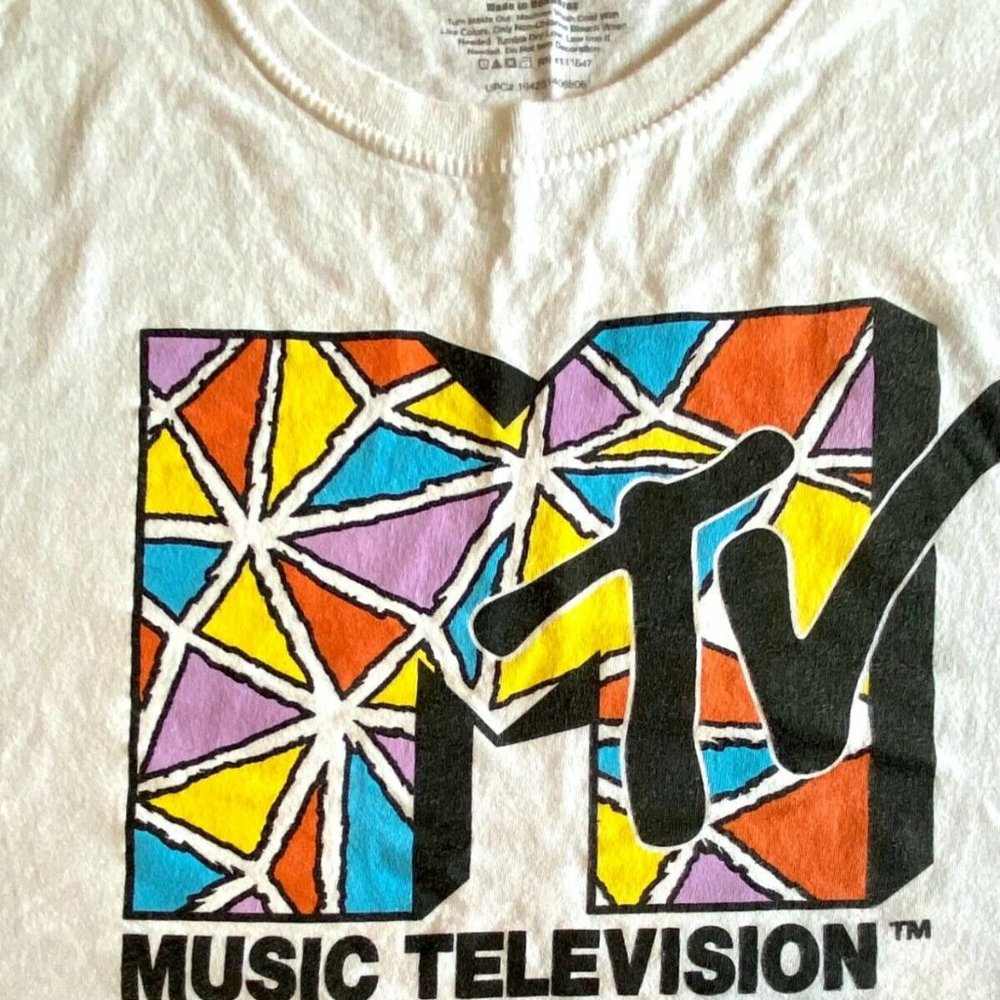 MTV Music Television Men's Cotton White T-Shirt 80's Retro Mosaic Logo - Size XL